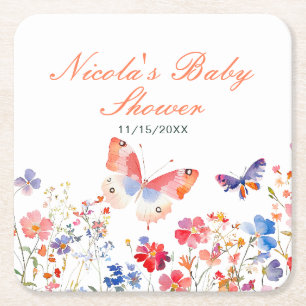 Bloemige Zomer Vlinder Baby Shower Kartonnen Onderzetters
