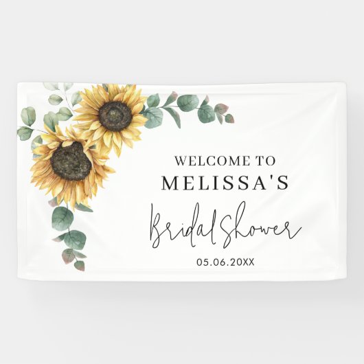 Bloemige Zonnebloem Eucalyptus Bruidsdouche Spandoek (Horizontaal)