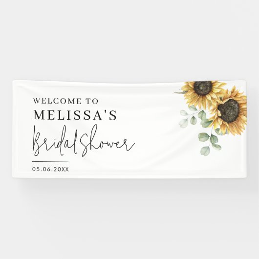 Bloemige zonnebloem eucalyptus bruiloftsdouche spandoek (Horizontaal)