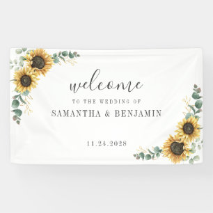 Bloemige Zonnebloem Eucalyptus Schrift Huwelijk Spandoek