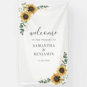 Bloemige Zonnebloem Eucalyptus Schrift Huwelijk Spandoek