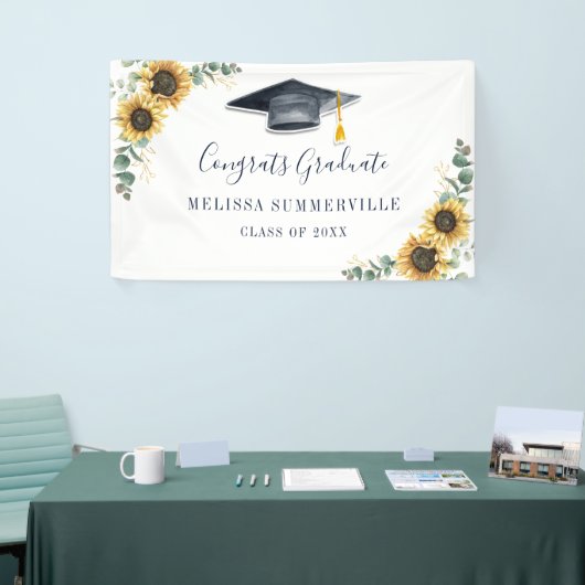 Bloemige zonnebloem eucalyptus script afstuderen 2 spandoek (Beurs)