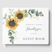 Bloemige Zonnebloem Eucalyptus Script Bruiloft Gastenboek (Voorkant)