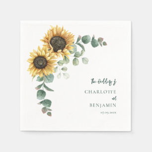 Bloemige Zonnebloem Eucalyptus Script Trouwpapier Servet