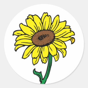 Bloemige zonnebloem goud geel, groene bloem bruilo ronde sticker