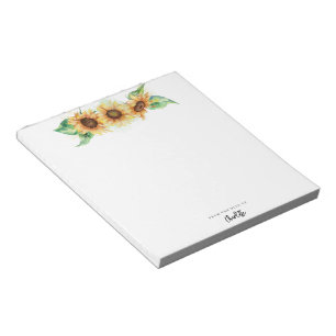 Bloemige zonnebloem groen script botanisch notitieblok