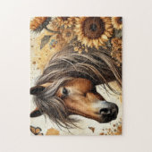 Bloemige Zonnebloem Paard Legpuzzel (Verticaal)