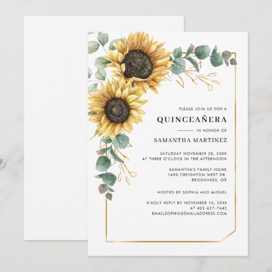 Bloemige Zonnebloem Quinceanera 15e Verjaardagsfee Kaart (Voorkant / Achterkant)