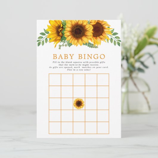 Bloemige Zonnebloem Rustieke Baby Shower Bingo Spe Kaart (Staand voorkant)