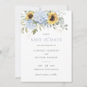 Bloemige zonnebloemen Blauwe Hortensia Trouw Save Kaart (Voorkant)