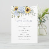 Bloemige zonnebloemen Blauwe Hortensia Trouw Save Kaart (Staand voorkant)