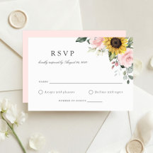 Bloemige zonnebloemen Blush Roze Huwelijk RSVP Kaa
