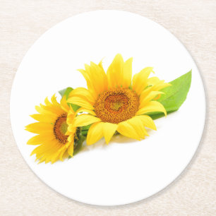 Bloemige zonnebloemen gele en groene bloemen ronde kartonnen onderzetter