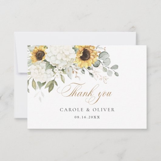 Bloemige Zonnebloemen Hortensia Trouw Dank Je Wel Bedankkaart (Voorkant)