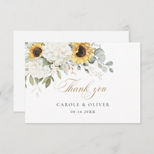 Bloemige Zonnebloemen Hortensia Trouw Dank Je Wel Bedankkaart (Voorkant / Achterkant)
