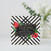 Bloemige zwart-wit uitnodiging (Staand voorkant)