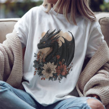 Bloemige Zwarte Draak Fantasie T-shirt