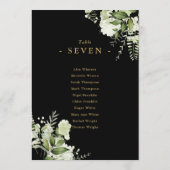 Bloemige zwarte en gouden zitplaatsindeling tafeln kaart (Achterkant)