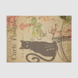 Bloemige Zwarte Kat Decoupage Vintage Tissuepapier