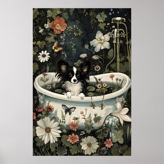 Bloemige zwarte papillon badkamerprint, botanisch poster (Voorkant)