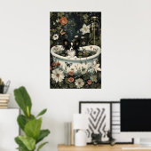 Bloemige zwarte papillon badkamerprint, botanisch poster (Thuiskantoor)