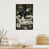 Bloemige zwarte papillon badkamerprint, botanisch poster (Keuken)