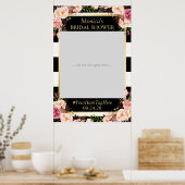 Bloemige Zwarte Witte Gouden Bruiloftsfotoprop Poster (Keuken)