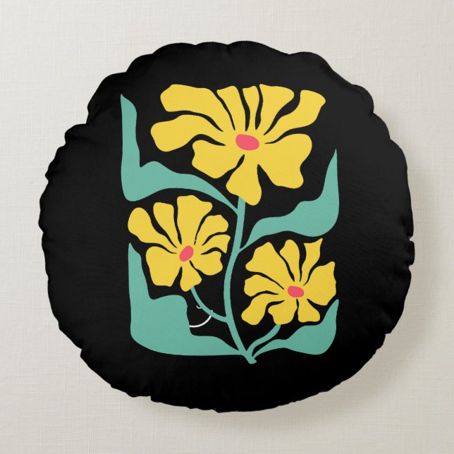 Bloemillustratie Kunstwerk Rond Kussen (Voorkant)