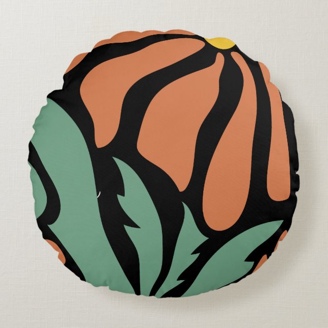 Bloemillustratie Kunstwerk Rond Kussen (Voorkant)