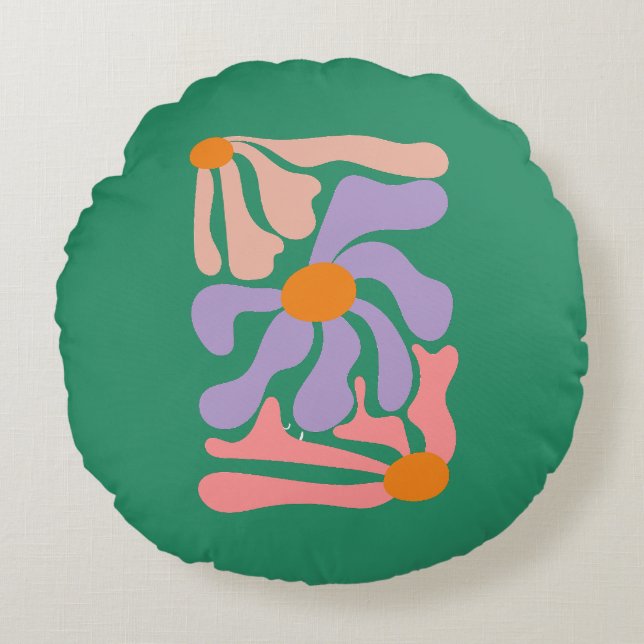 Bloemillustratie Kunstwerk Rond Kussen (Voorkant)