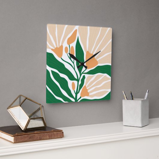 Bloemillustratie Kunstwerk Vierkante Klok (Kantoor)