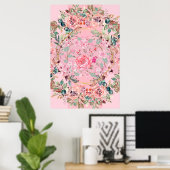 Bloemillustratie, roze bloemenkrans poster (Thuiskantoor)