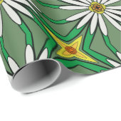 Bloeminterpretatie Witte madeliefjes, Groene blade Cadeaupapier (Rol Hoek)