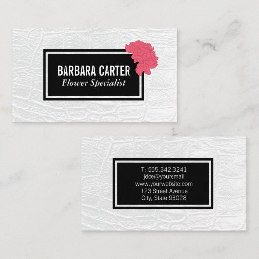 Bloemist | Anjers (Rood) | Witte Leer Visitekaartje (Voorkant / Achterkant)