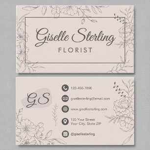 Bloemist Bloem Blush Roze Bloemen Line Art Visitekaartje