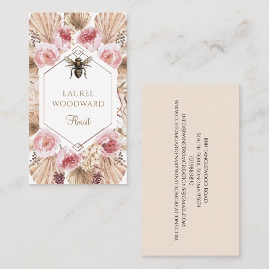 Bloemist Boho Blush Roze Bloemen Goud Visitekaartje (Voorkant / Achterkant)