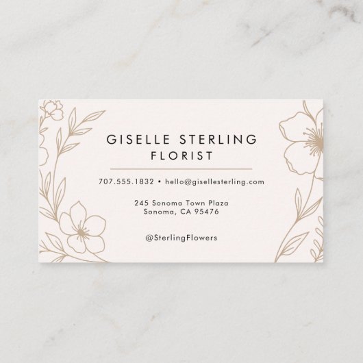 Bloemist Botanische Bloemen Blush en Zwart Elegant Visitekaartje (Achterkant)