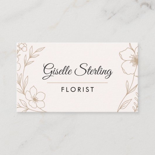 Bloemist Botanische Bloemen Blush en Zwart Elegant Visitekaartje (Voorkant)