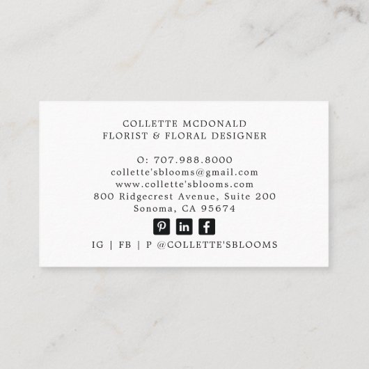 Bloemist Floral Designer Visitekaartje (Achterkant)