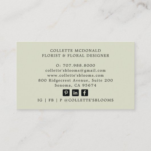 Bloemist Floral Designer Visitekaartje (Achterkant)