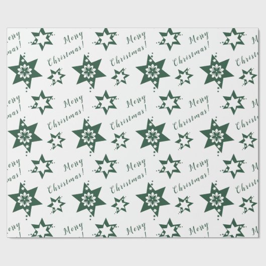 🌟Bloemist Groen Sterren Vrolijk Kerstwit Cadeaupapier (Vlak)