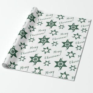 🌟Bloemist Groen Sterren Vrolijk Kerstwit Cadeaupapier