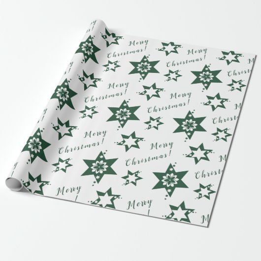 🌟Bloemist Groen Sterren Vrolijk Kerstwit Cadeaupapier (Uitgerold)