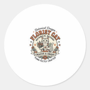 Bloemist Kat Bloemist Kat Vintage Vector Kunst Shi Ronde Sticker