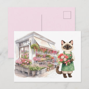 Bloemist Kattenmoeder Siamese kat liefhebbers bij Briefkaart