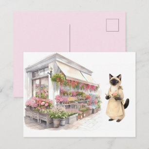 Bloemist Kattenmoeder Siamese kat liefhebbers bij Briefkaart