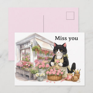 Bloemist Kattenmoeder Tuxedo kat liefhebbers Misse Briefkaart