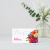 Bloemist Kleurrijk Bloemboeket met QR Code Wit Visitekaartje (Staand voorkant)