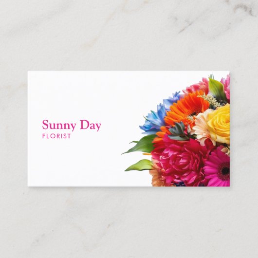 Bloemist Kleurrijk Bloemenboeket met QR-code Visitekaartje (Voorkant)