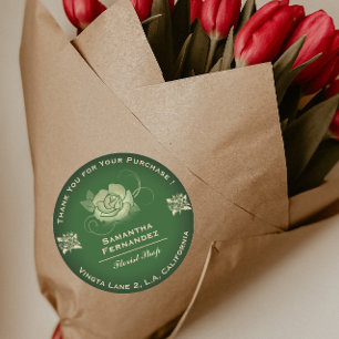 Bloemist Olive Green & Beige dank u Ronde Sticker